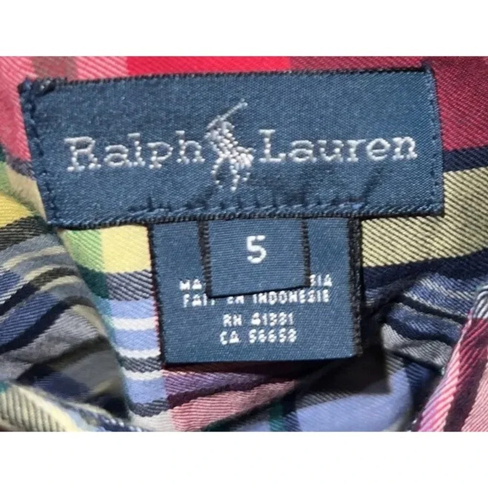 Ralph Lauren Long‎ Sleeve Plaid Button Up Shirt Boys Youth Size 5 Red Blue Multi